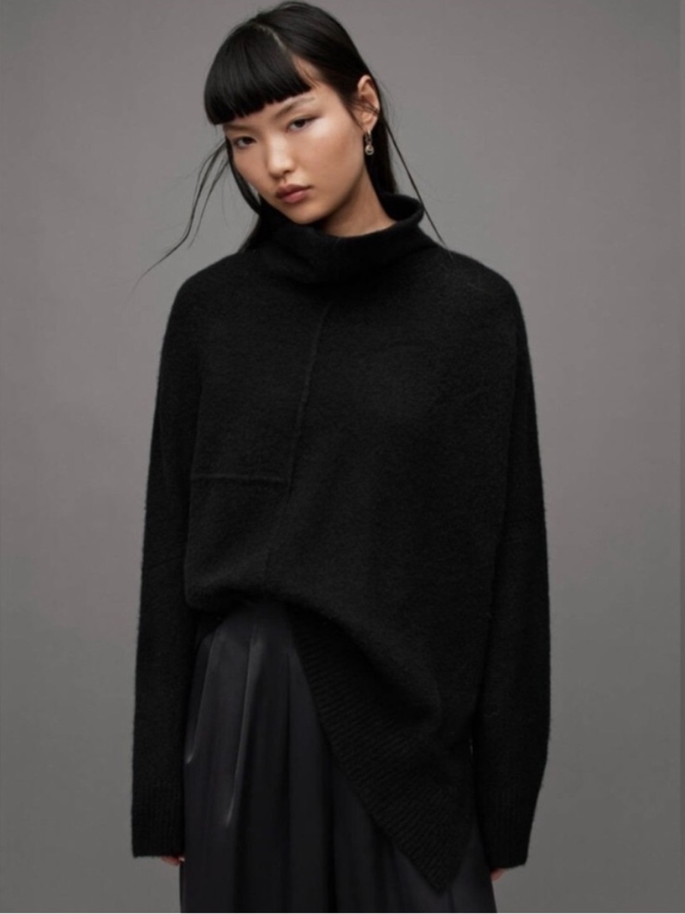 All Saints Black Lock Roll Neck Sweater Wool Yak Blend, L